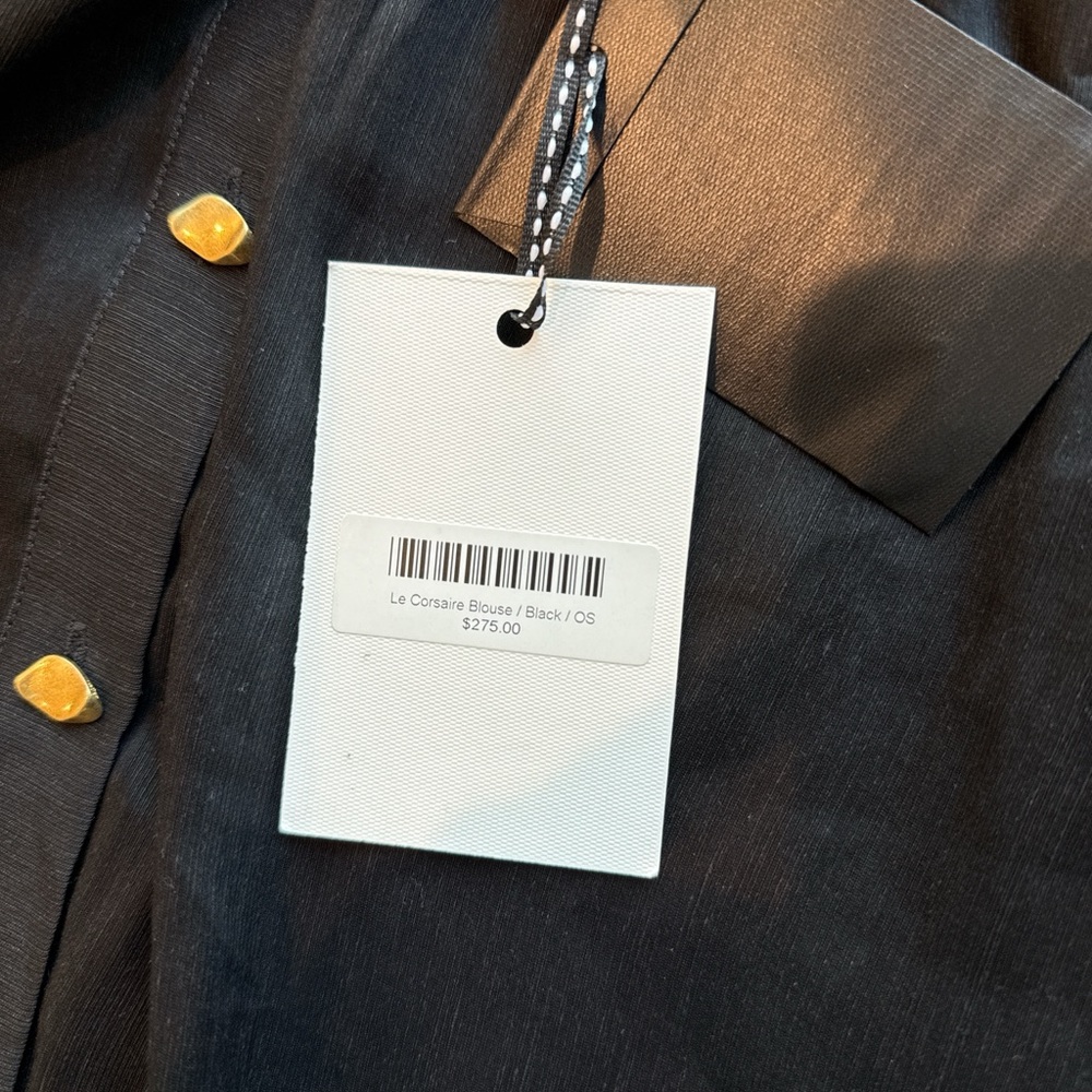NWT Aje Black Button-Up Blouse with Gold Accents - Picture 3 of 6